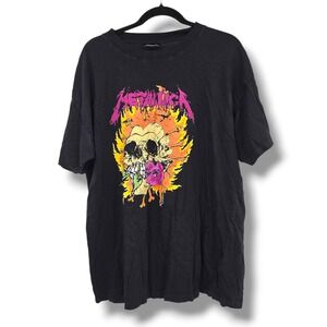Metallica Skull Flame Heart Graphic T Shirt Men's Size Medium Cotton On Black‎